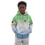 Sierra Leone Kid Hoodie - Tribal Chimpanzee Design and Green Blue Gradient Pattern