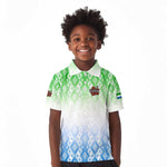 Sierra Leone Kid Polo Shirt - Tribal Chimpanzee Design and Green Blue Gradient Pattern