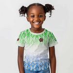 Sierra Leone Kid T shirt - Tribal Chimpanzee Design and Green Blue Gradient Pattern