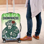 Sierra Leone Luggage Cover - Tribal Chimpanzee Design and Green Blue Gradient Pattern