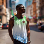 Sierra Leone Men Tank Top - Tribal Chimpanzee Design and Green Blue Gradient Pattern