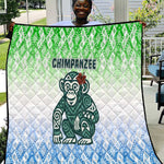 Sierra Leone Quilt - Tribal Chimpanzee Design and Green Blue Gradient Pattern