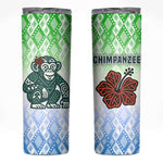 Sierra Leone Skinny Tumbler - Tribal Chimpanzee Design and Green Blue Gradient Pattern