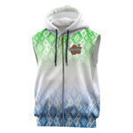 Sierra Leone Sleeveless Zip Hoodie - Tribal Chimpanzee Design and Green Blue Gradient Pattern - African Pride