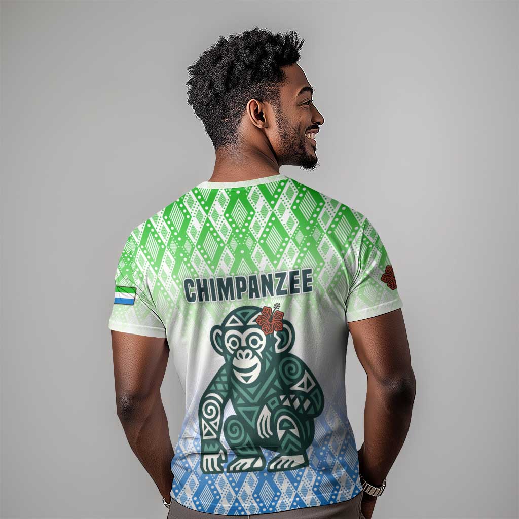 Sierra Leone T shirt - Tribal Chimpanzee Design and Green Blue Gradient Pattern