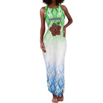 Sierra Leone Tank Maxi Dress - Tribal Chimpanzee Design and Green Blue Gradient Pattern