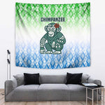 Sierra Leone Tapestry - Tribal Chimpanzee Design and Green Blue Gradient Pattern