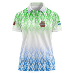 Sierra Leone Women Polo Shirt - Tribal Chimpanzee Design and Green Blue Gradient Pattern