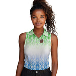 Sierra Leone Women Sleeveless Polo Shirt - Tribal Chimpanzee Design and Green Blue Gradient Pattern