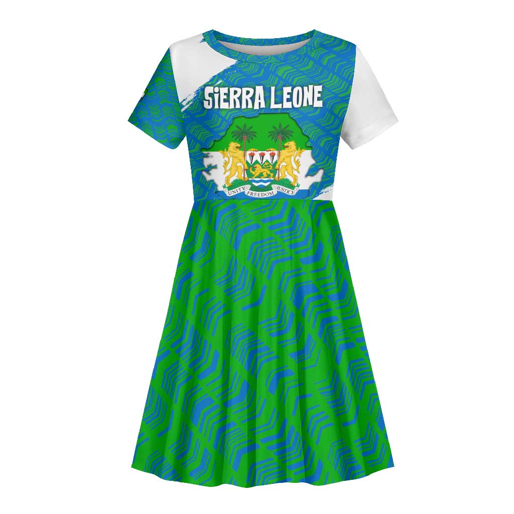 Sierra Leone Crest Kid Short Sleeve Dress with National Coat of Arms and Flag Colors