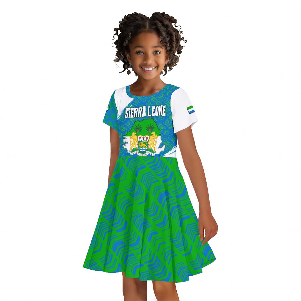 Sierra Leone Crest Kid Short Sleeve Dress with National Coat of Arms and Flag Colors