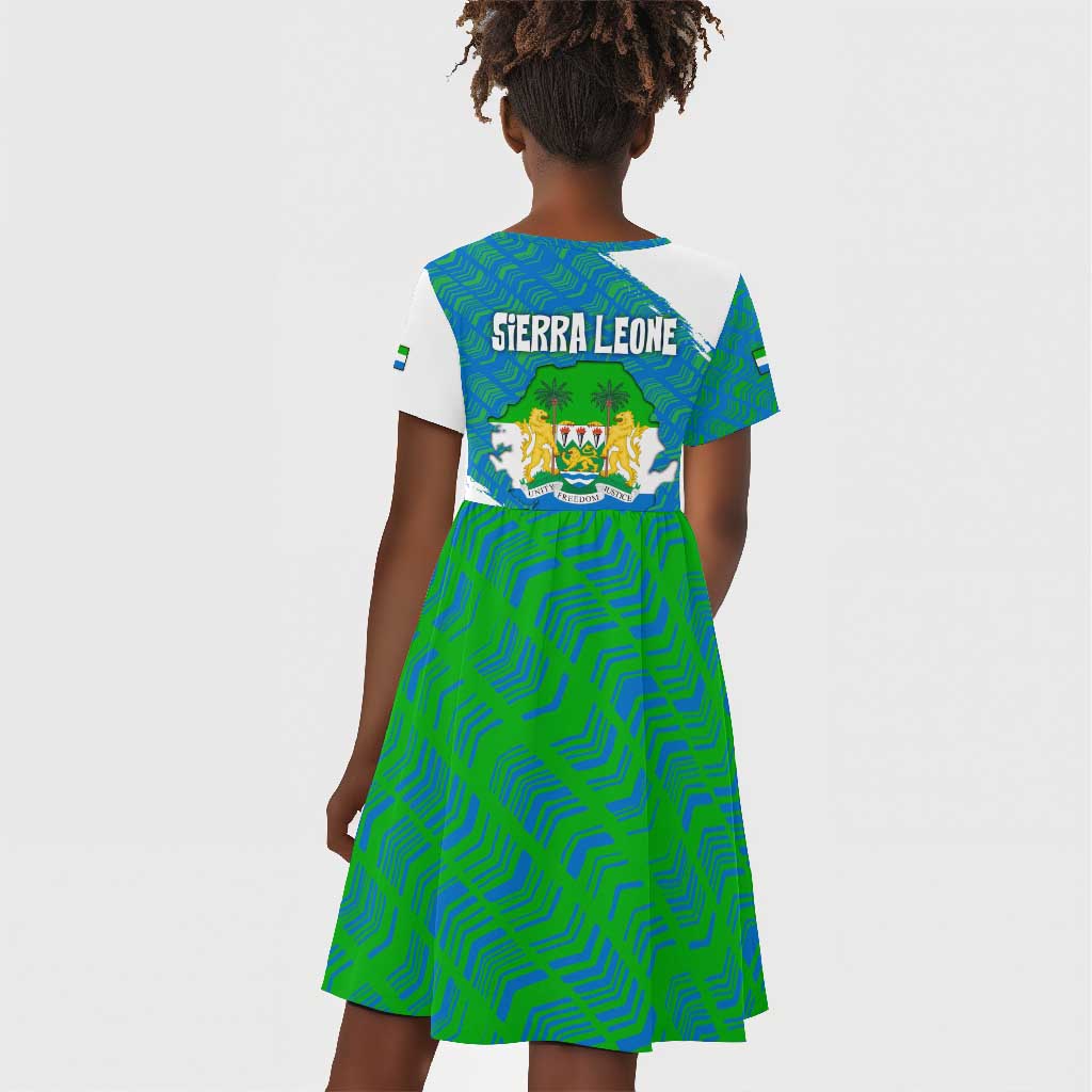 Sierra Leone Crest Kid Short Sleeve Dress with National Coat of Arms and Flag Colors