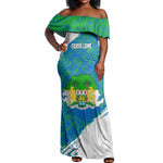 Sierra Leone Crest Off Shoulder Maxi Dress with National Coat of Arms and Flag Colors