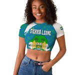 Sierra Leone Crest Raglan Cropped T shirt with National Coat of Arms and Flag Colors