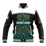 Sierra Leone Baseball Jacket - Tribal Animal Pattern Featuring Lion Elephant Giraffe and Monkey