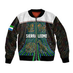Sierra Leone Bomber Jacket - Tribal Animal Pattern Featuring Lion Elephant Giraffe and Monkey