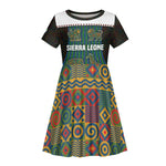 Sierra Leone Kid Short Sleeve Dress - Tribal Animal Pattern Featuring Lion Elephant Giraffe and Monkey