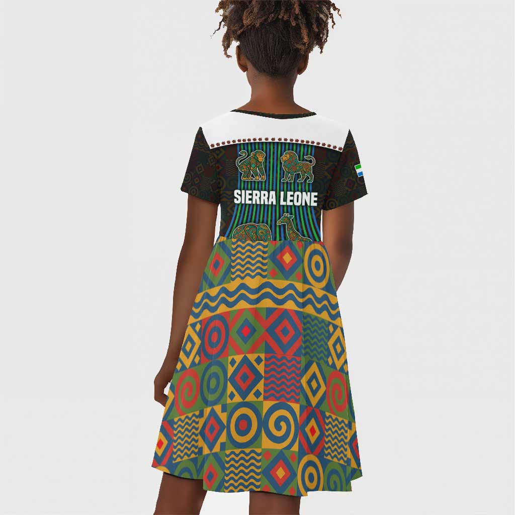 Sierra Leone Kid Short Sleeve Dress - Tribal Animal Pattern Featuring Lion Elephant Giraffe and Monkey