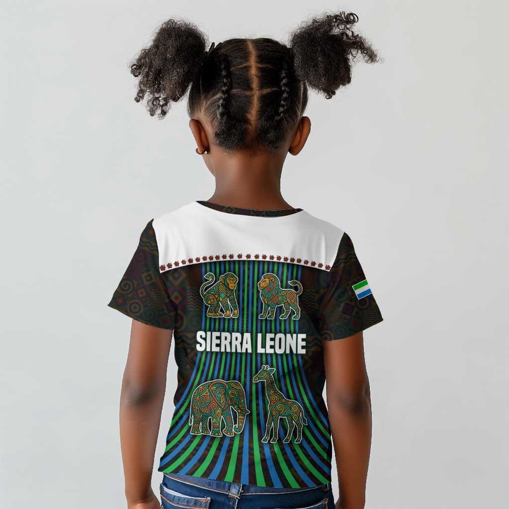 Sierra Leone Kid T shirt - Tribal Animal Pattern Featuring Lion Elephant Giraffe and Monkey