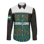 Sierra Leone Long Sleeve Button Shirt - Tribal Animal Pattern Featuring Lion Elephant Giraffe and Monkey