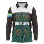 Sierra Leone Long Sleeve Polo Shirt - Tribal Animal Pattern Featuring Lion Elephant Giraffe and Monkey