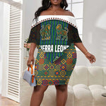 Sierra Leone Off Shoulder Short Dress - Tribal Animal Pattern Featuring Lion Elephant Giraffe and Monkey