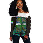 Sierra Leone Off Shoulder Sweater - Tribal Animal Pattern Featuring Lion Elephant Giraffe and Monkey