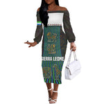 Sierra Leone Off The Shoulder Long Sleeve Dress - Tribal Animal Pattern Featuring Lion Elephant Giraffe and Monkey