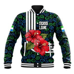 Sierra Leone Baseball Jacket Red Hibiscus Floral Design