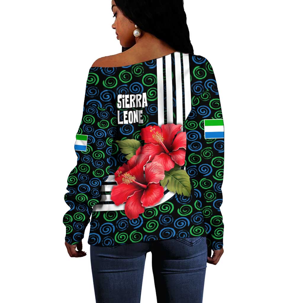 Sierra Leone Off Shoulder Sweater Red Hibiscus Floral Design