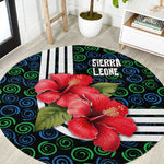 Sierra Leone Round Carpet Red Hibiscus Floral Design