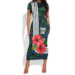 Sierra Leone Short Sleeve Bodycon Dress Red Hibiscus Floral Design