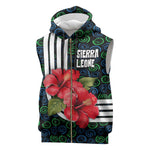 Sierra Leone Sleeveless Zip Hoodie Red Hibiscus Floral Design - African Pride