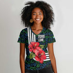 Sierra Leone Women V-Neck T-Shirt Red Hibiscus Floral Design