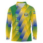 Gabon Flag Long Sleeve Polo Shirt - National Coat of Arms and Vertical Design