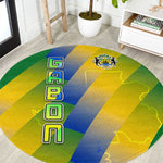 Gabon Flag Round Carpet - National Coat of Arms and Vertical Design