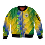 Gabon Flag Sleeve Zip Bomber Jacket - National Coat of Arms and Vertical Design