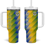 Gabon Flag Tumbler With Handle - National Coat of Arms and Vertical Design
