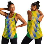 Gabon Flag Women Racerback Tank - National Coat of Arms and Vertical Design