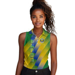 Gabon Flag Women Sleeveless Polo Shirt - National Coat of Arms and Vertical Design