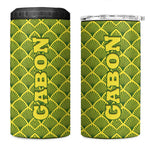 Gabon Tribal Pattern 4 in 1 Can Cooler Tumbler - National Flag Colors and Bold Text Design