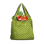 Gabon Tribal Pattern Grocery Bag - National Flag Colors and Bold Text Design