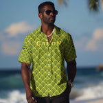 Gabon Tribal Pattern Hawaiian Shirt - National Flag Colors and Bold Text Design