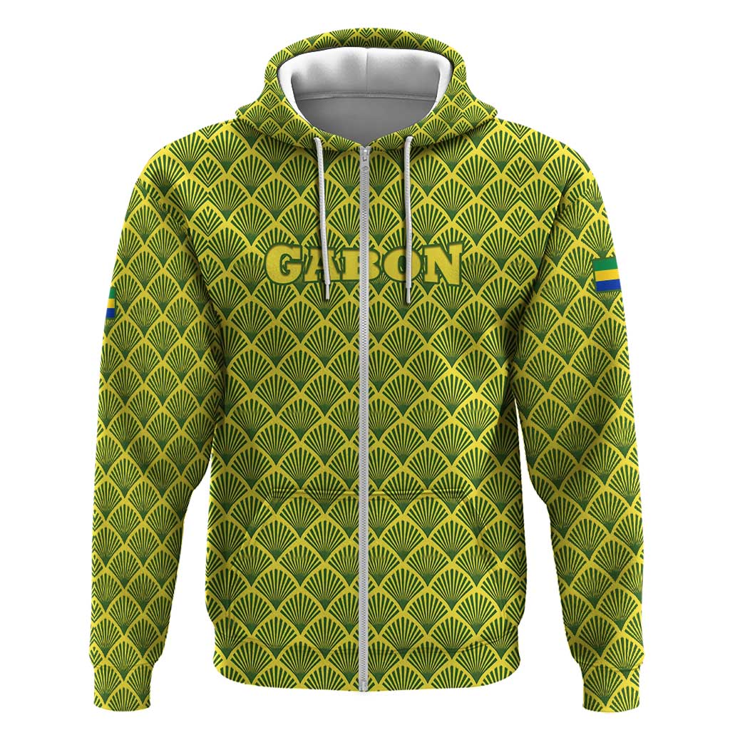 Gabon Tribal Pattern Hoodie - National Flag Colors and Bold Text Design