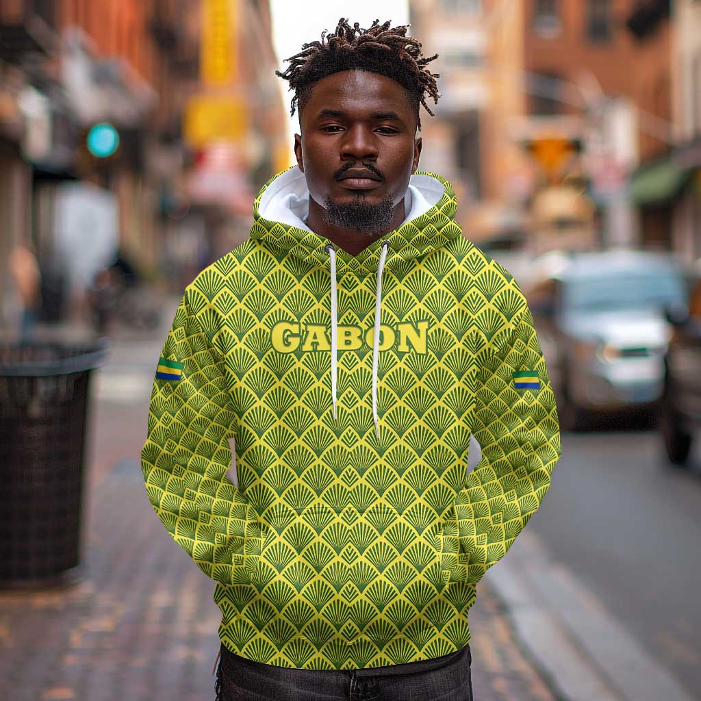 Gabon Tribal Pattern Hoodie - National Flag Colors and Bold Text Design