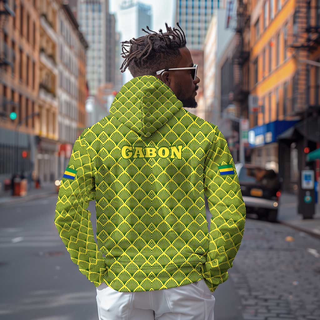 Gabon Tribal Pattern Hoodie - National Flag Colors and Bold Text Design