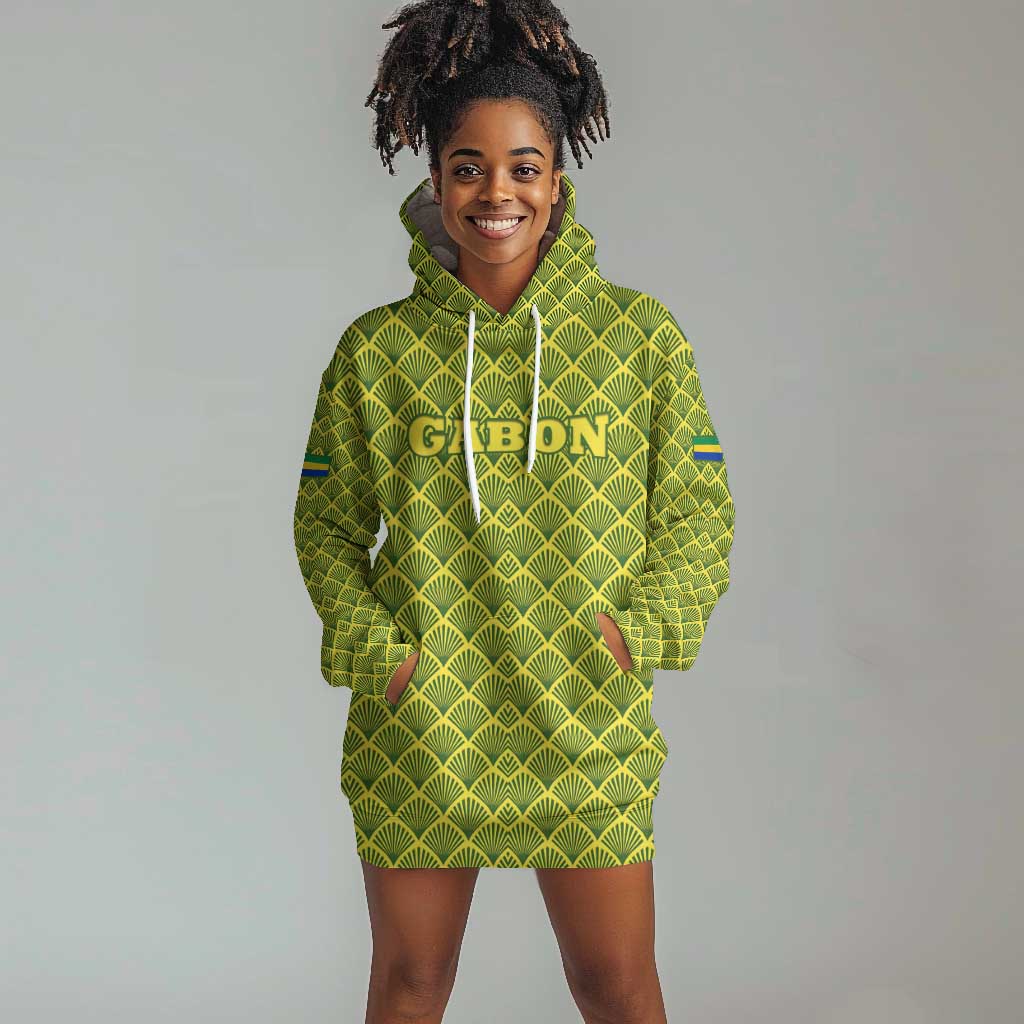 Gabon Tribal Pattern Hoodie Dress - National Flag Colors and Bold Text Design