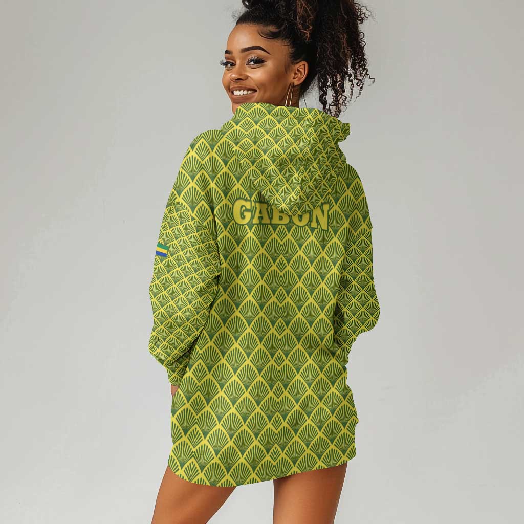 Gabon Tribal Pattern Hoodie Dress - National Flag Colors and Bold Text Design