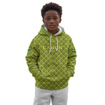 Gabon Tribal Pattern Kid Hoodie - National Flag Colors and Bold Text Design