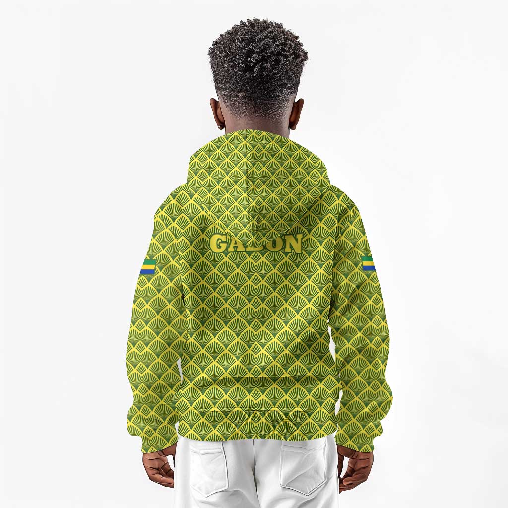 Gabon Tribal Pattern Kid Hoodie - National Flag Colors and Bold Text Design